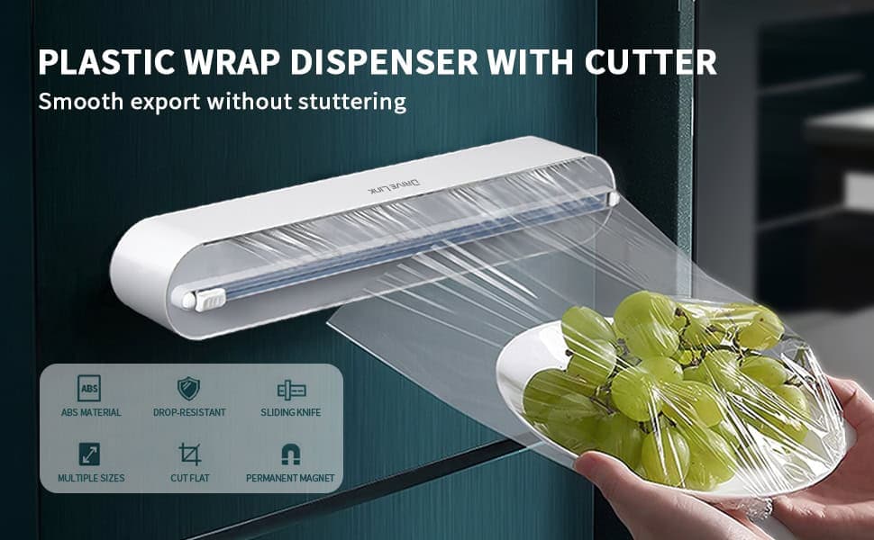 refillable magnetic plastic wrap dispenser with slide cutter