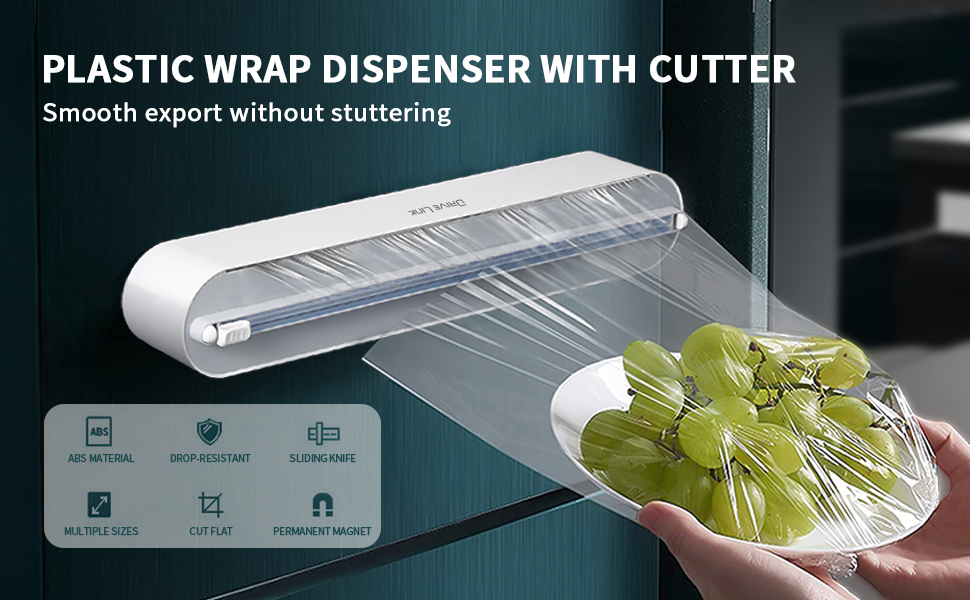 refillable magnetic plastic wrap dispenser with slide cutter