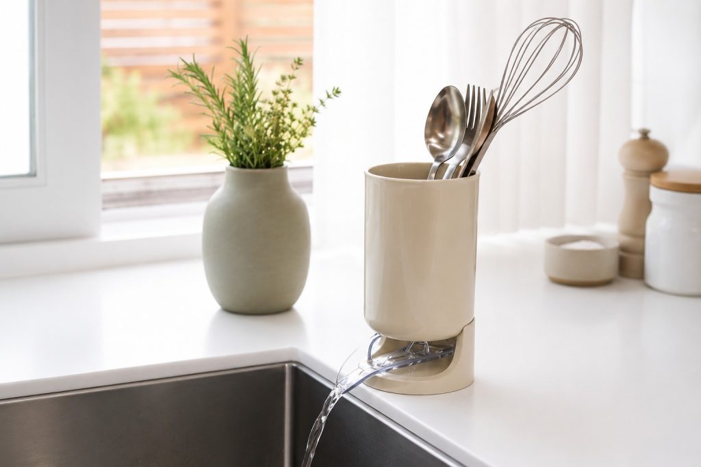 self draining utensil cup